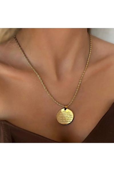 SERENİTY AKSESUAR Çelik ayetel kürsi kolye arkasına isim yazılır 55 cm zincir