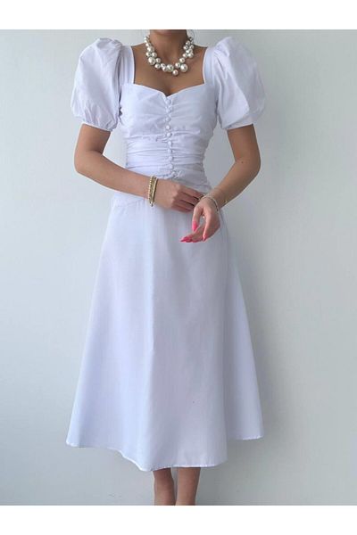 leyla sanat sanata yeni bir bakış açısı Leyla Art a New Perspective on Art Square Neck Button Dress