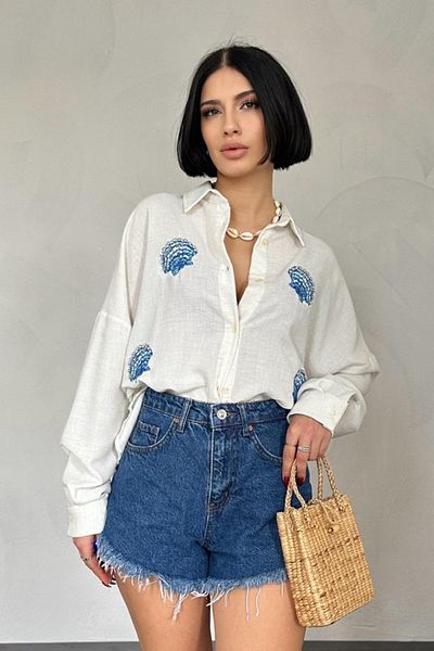 modaserdem White Seashell Patterned Shirt