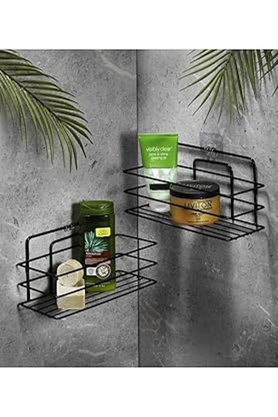 Mena Rise حامل شامبو منظم للحمام من Sas Haus مدى الحياة، قطعتين، أسود Tş-01