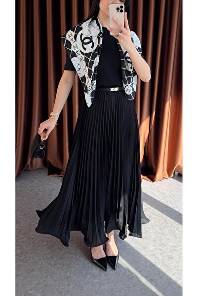 HAZELANNA Πλισέ Μαύρη Φούστα Σιφόν