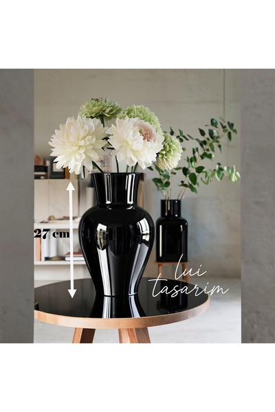 Lui Tasarım İskandinav Tarzı Sade Bohem Karaf 27 cm siyah  Cam Vazo