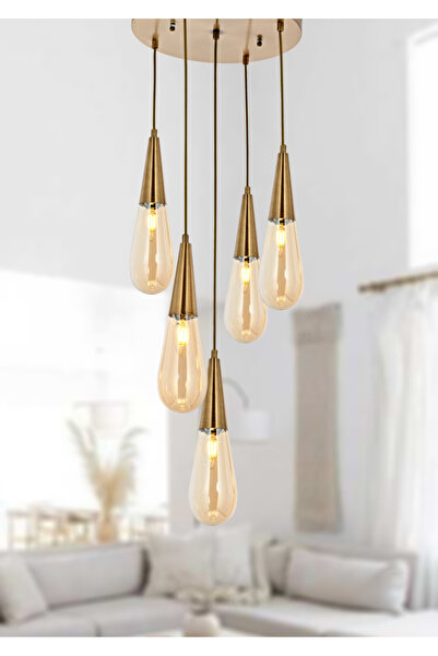 TT AYDINLATMA TT023-5Y-FULLESK- TT Aydınlatma Full Eskitme Kaplama 5 li Yuvarlak Damla Modeli Avize