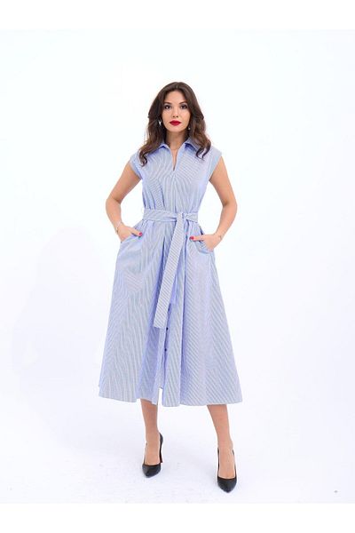 leyla sanat sanata yeni bir bakış açısı Leyla Art a New Perspective on Art 7127 Dress-Blue White Stripes