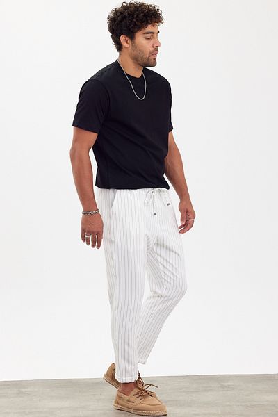 MADZEYMODA Ανδρικό παντελόνι New Season - Ελαστική μέση με διπλό πόδι Λευκή γραμμή Mz22033