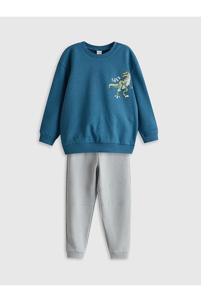 LC Waikiki Lcw Printed Baby Boy Sweatshirt and Sweatpants Bottom 2-Pack