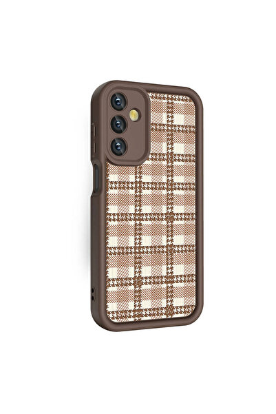 HTstore Galaxy Compatible A05S Case Camera Protected Printed Back Surface Tough Classy Cover-Light Brown