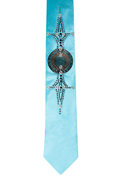 Rizz up ربطة عنق رجالية مطرزة باللون الأزرق بدون منديل2107516