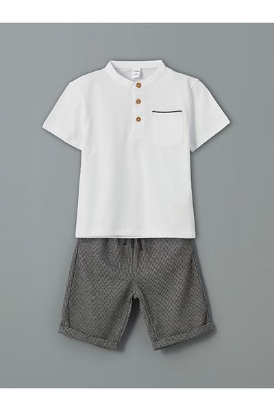 LC Waikiki White Pique Boy's T-Shirt and Pants 2 Pcs