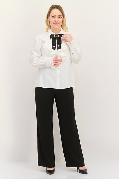 Steve Madden Women Spread Collar Long Sleeves Solid Blouse, White