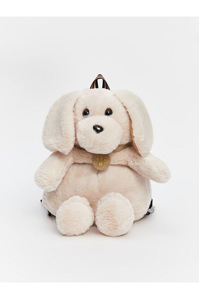 LC Waikiki Beige Bear Figured Boy's Plush Backpack