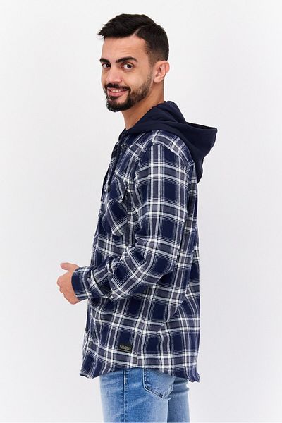 Silver Jeans Co. Men Hooded Long Sleeve Plaid Sweatshirt, Navy Combo