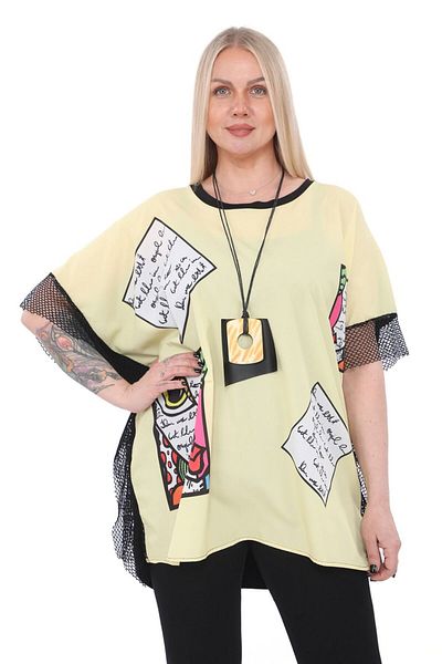 lovedrobe Mod from Our Blouses with Sleeves Fishnet Detailed Trend Colors:1144-Yellow - 52