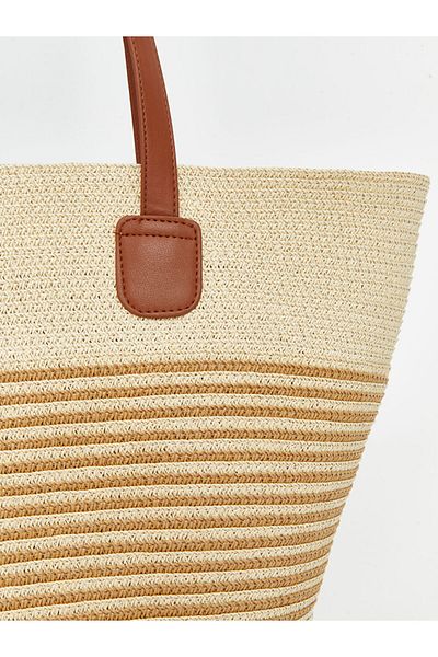 LC Waikiki Lcw Accessories Beige Stripe Patterned Straw Women's Beach Bag