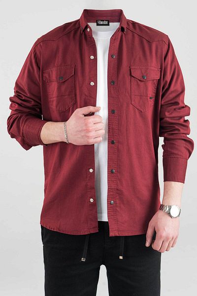 bombe Slim Fit Men's Denim Shirt Claret Red