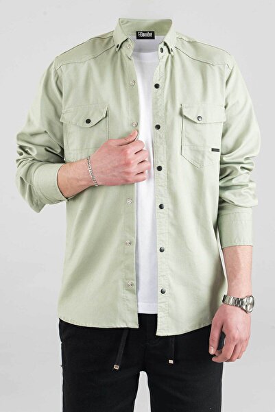 bombe Slim Fit Erkek Kot Gömlek Su Yeşili