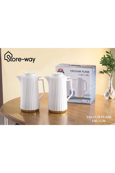 Storeway طقم ترمس شاي وقهوة مفرغة من الهواء سعة 1.0+1.0 لتر