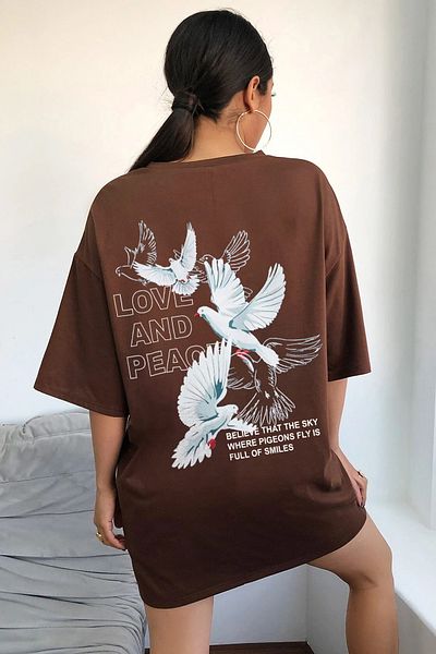 uyguntarz Μπλουζάκι Love And Peace Printed Unisex Oversize
