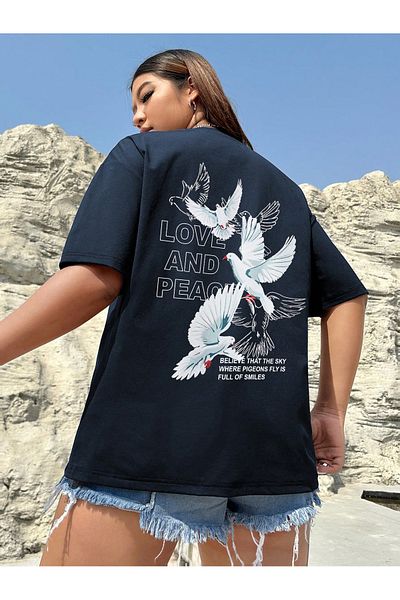 uyguntarz Μπλουζάκι Love And Peace Printed Unisex Oversize