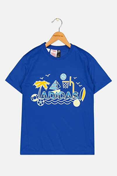 adidas Kids Boy Graphic Print Short Sleeves Training Shirt, Blue
