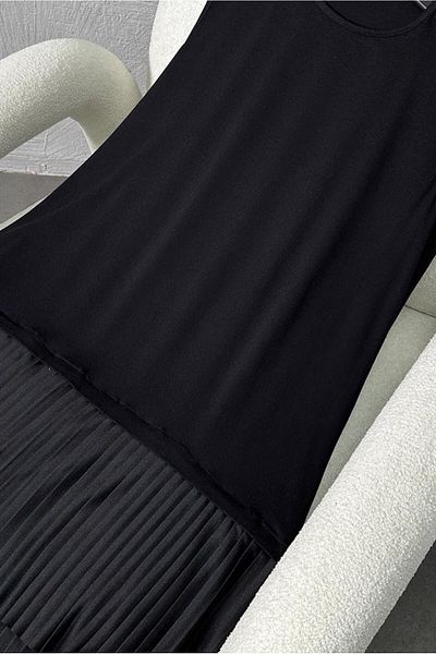 TRENDTESETTÜR Women's Black Sleeveless Pleated Inner Tunic t 6774