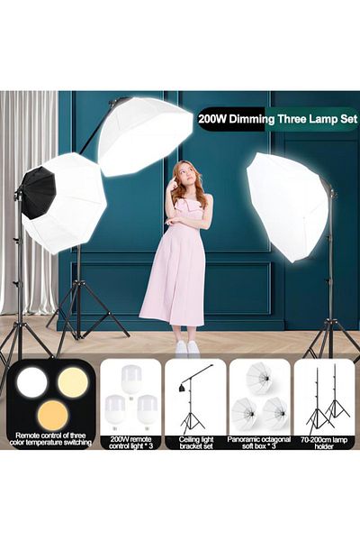 glanfen Photography Softbox Kit with 3x200W Bulbs & Carry Bag for Portrait Product Shooting