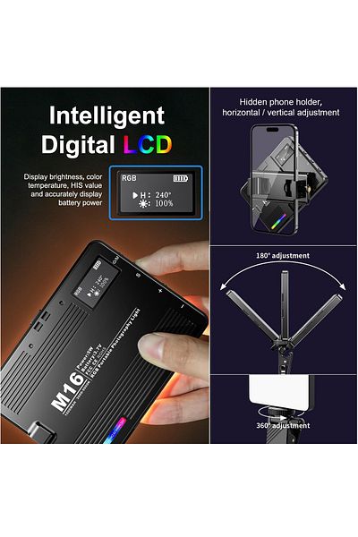 FlashHawk RGB Video Light, 94 LED, 3000-9900K Dimmable with 20 Scene Modes for Live Streaming