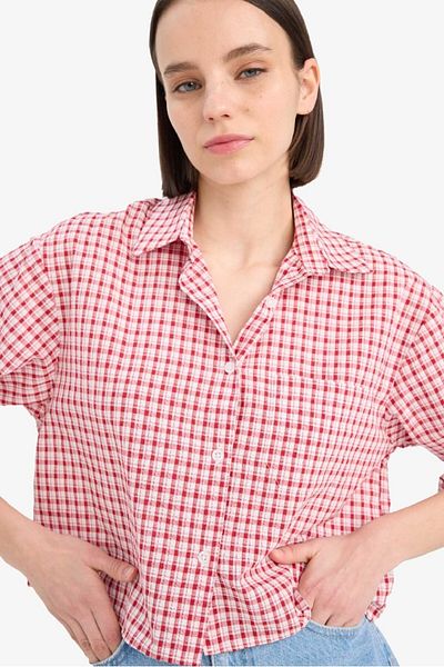 DeFacto Cămașă cu mânecă lungă Gingham, cu croiala largă, Coool Oversize, sezon nou