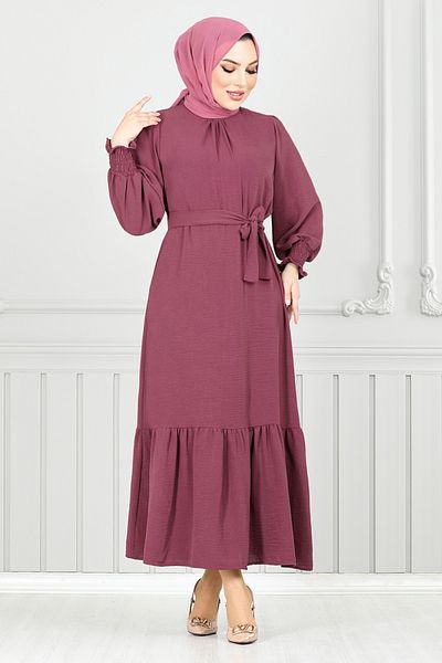 ModaMerve Φόρεμα Aerobin με ελαστική μανσέτα 401ART1044-M Dark Dusty Rose