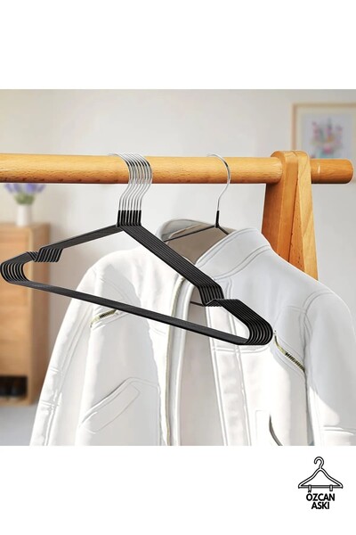 OZC 10 Adet Siyah Silikon Kaplı Tel Askı, Dayanıklı ve Pratik Kullanım İçin Ideal