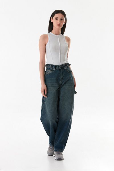 Fulla Moda Blugi largi cu cataramă cu talie înaltă