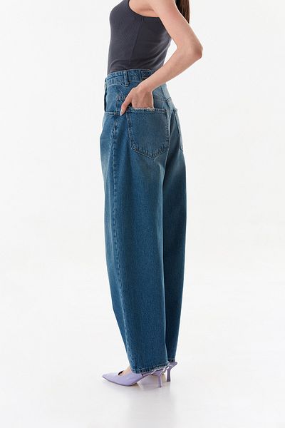 Fulla Moda Blugi largi cu fermoar și cataramă în talie