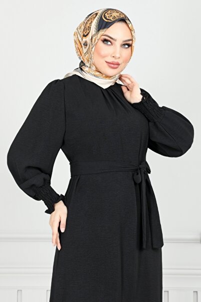 ModaMerve Manşeti Lastikli Aerobin Elbise 401ART1044-M Siyah