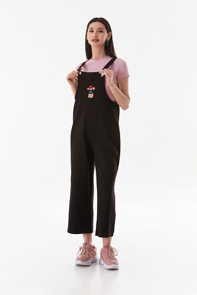 Fulla Moda Teddy Bear Embroidered Strappy Jumpsuit with Front Pocket