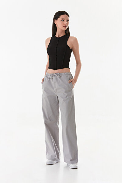 Fulla Moda Gabardine Palazzo Trousers with Elastic Waist Pockets