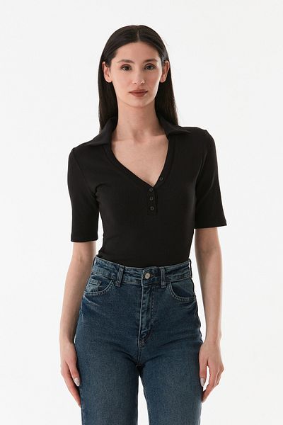 Fulla Moda Buttoned Front Polo Neck Lycra Blouse