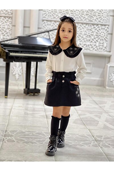 BERFONZO KIDS Girl's Denim Skirt Embroidery Detail Set