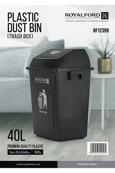 ROYALFORD 40L Dustbin- RF12399| Pedal Bin for Waste Disposal