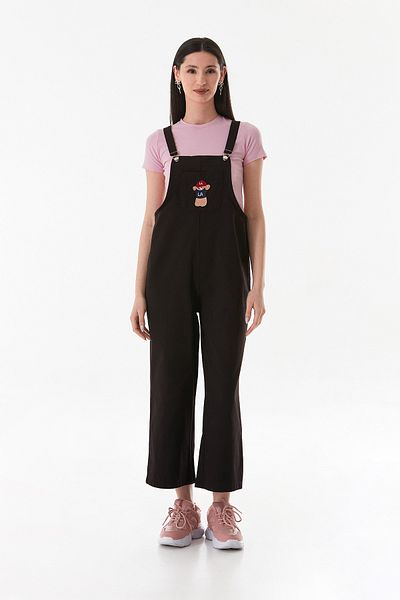 Fulla Moda Teddy Bear Embroidered Strappy Jumpsuit with Front Pocket