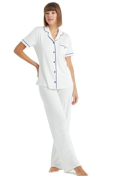 Blackspade 51013 White Modal Short Sleeve Front Buttoned Women's Pajamas Set