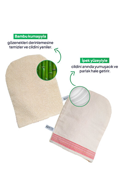 bodylita Çift Taraflı Banyo Kesesi, İpek ve Bambu Taraflı Duş Kesesi