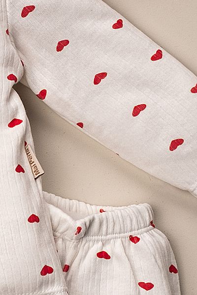 Mai Perla Little Red Heart Patterned Organic Cotton 2-Piece Bottom and Top Baby Girl Set