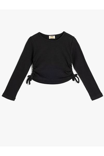 Koton Μακρυμάνικο Crop T-shirt με πλαϊνά συγκολλημένα βαμβακερά λαιμόκοψη