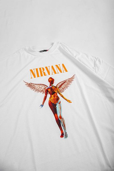 Sekizbiraltı Λευκό μπλουζάκι Nirvana Angel Printed Oversize Unisex