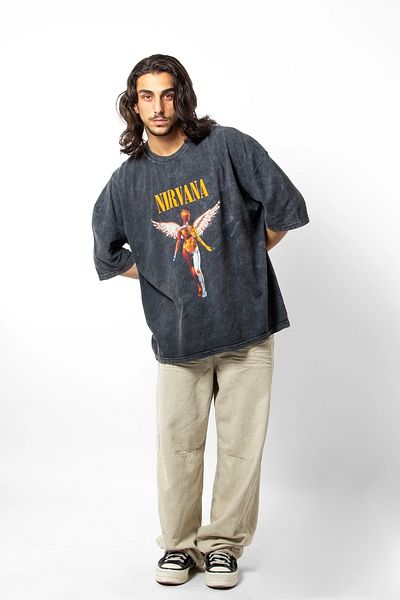 Sekizbiraltı Μπλουζάκι καπνιστού τύπου Nirvana Angel Oversize Unisex που πλένεται