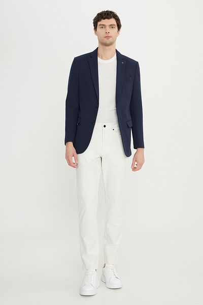 ALTINYILDIZ CLASSICS Ανδρικό μπουφάν Navy 360 Stretch All-Way Βαμβακερό εύκαμπτο και λεπτή εφαρμογή με μονό γιακά Dobby Blazer