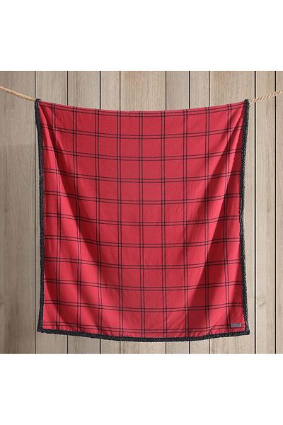 COOYA Throw Blanket, Cotton Flannel for Couch Home Decor, All Season Reversible Bedding, Red/Black, Throw