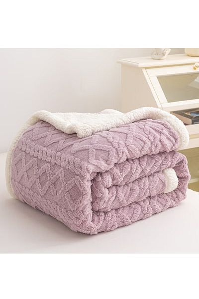 COOYA Coral Flannel Thickened Lambswool Blanket Sofa Blanket 180*200CM (Purple)