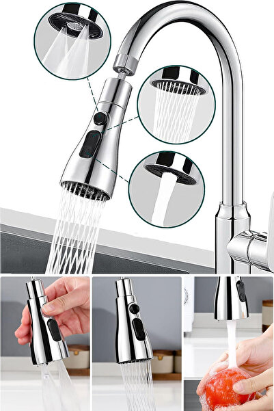 Soillium 3 Modlu 360° Döner Musluk Başlığı Su Tasarruflu Basınçlı Sprey ve Je...