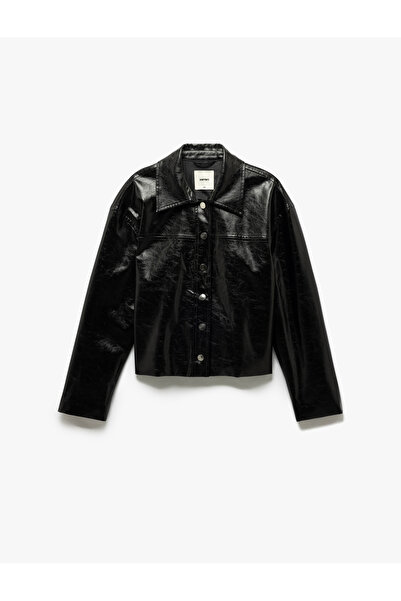 Koton Μακρυμάνικο διπλό μπουφάν από συνθετικό δέρμα με λεπτομέρεια με κουμπιά και τσέπες